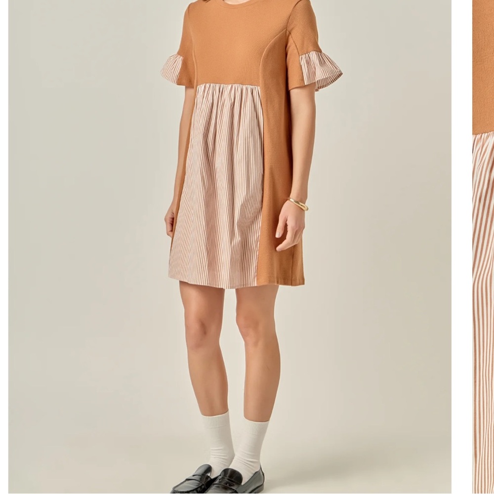 English Factory Tan and Cream Mini Dress